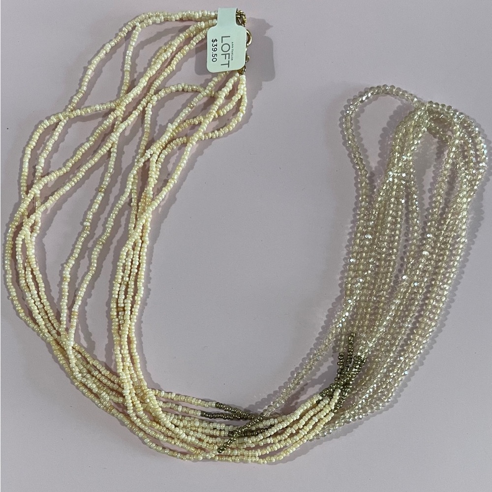 LOFT Multi-Strand Beaded Necklace - Cream and Silver